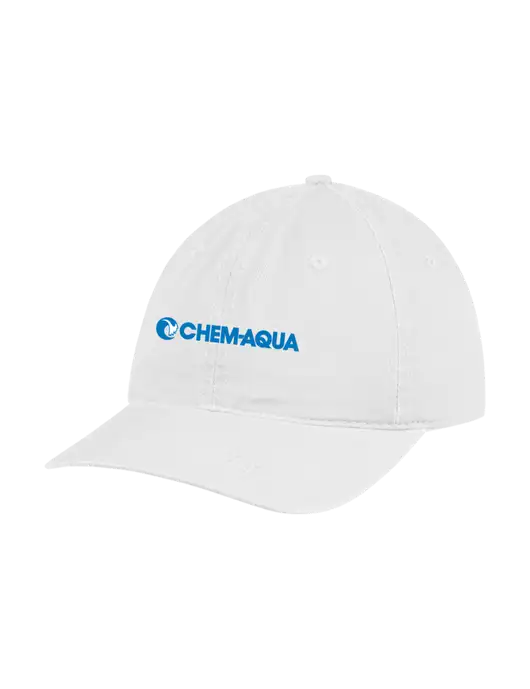 Garment Washed Unstructured Twill White Cap w/Chem-Aqua Logo