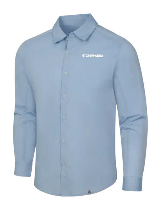 OGIO Light Blue Commuter Woven Shirt w/Chem-Aqua Logo