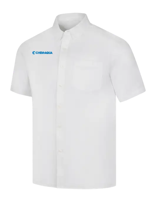 Short Sleeve White Superpro React Twill Shirt w/Chem-Aqua Logo