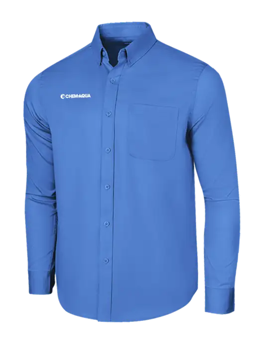 Long Sleeve Dark Carolina Blue Superpro React Twill Shirt w/Chem-Aqua Logo