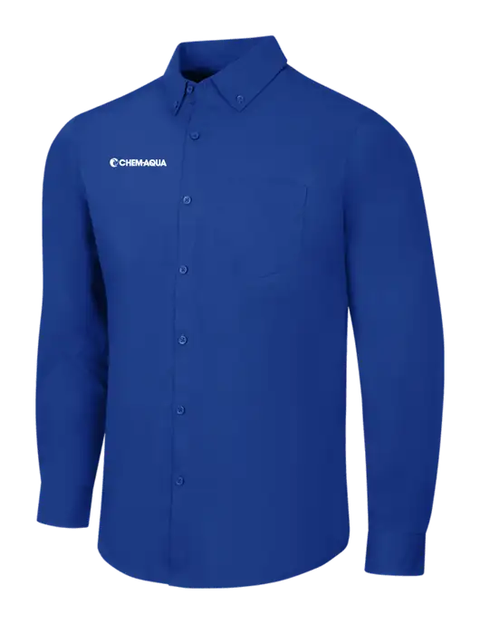 Dark Royal Long Sleeve Carefree Poplin Shirt w/Chem-Aqua Logo