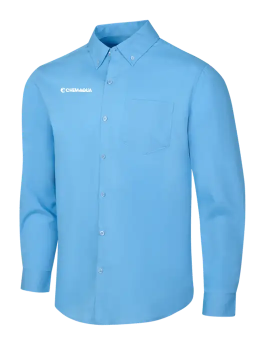 Carolina Blue Long Sleeve Carefree Poplin Shirt w/Chem-Aqua Logo