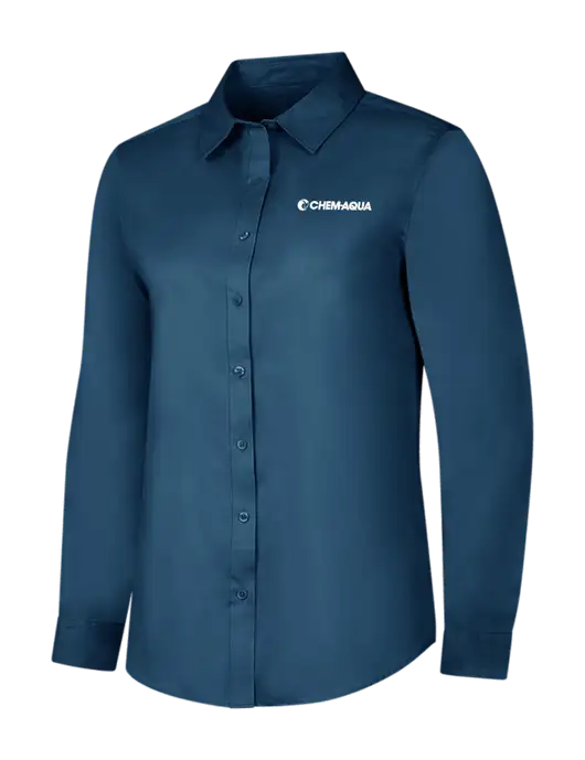 Light Navy Womens Long Sleeve Superpro React Twill Shirt w/Chem-Aqua Logo