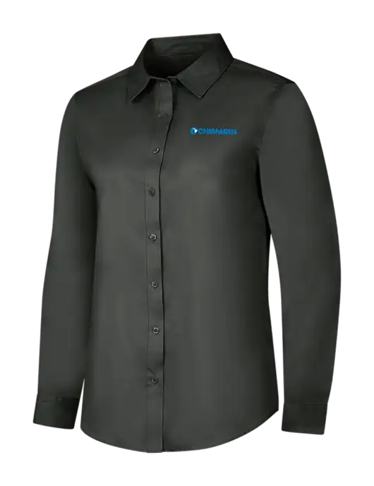 Dark Grey Womens Long Sleeve Superpro React Twill Shirt w/Chem-Aqua Logo