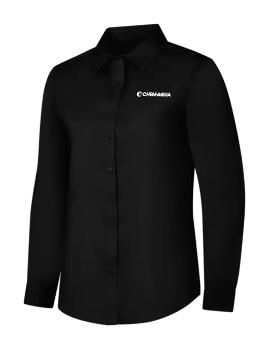 Womens Black Long Sleeve Superpro React Twill Shirt w/Chem-Aqua Logo
