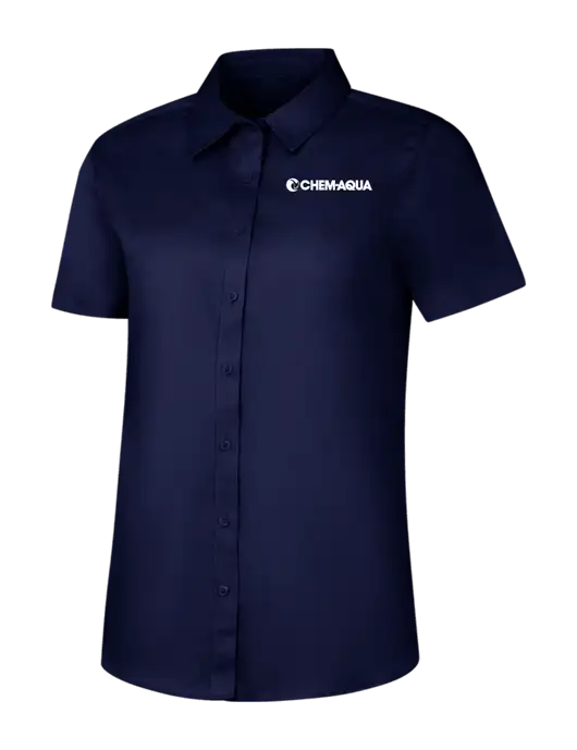 Womens Navy Short Sleeve Superpro React Twill Shirt w/Chem-Aqua Logo