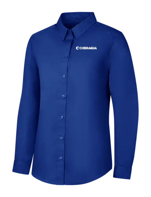Womens Royal Long Sleeve Carefree Poplin Shirt w/Chem-Aqua Logo
