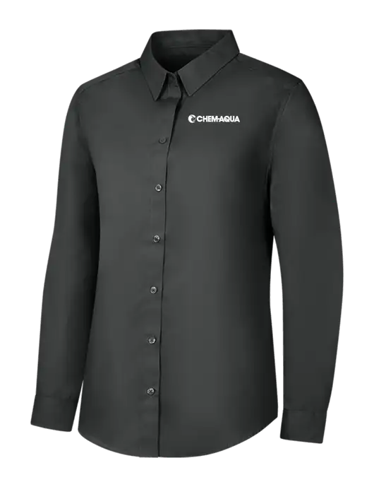 Womens Dark Grey Long Sleeve Carefree Poplin Shirt w/Chem-Aqua Logo