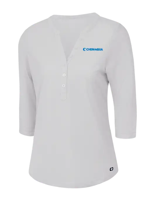 OGIO Bright White Jewel Henley w/Chem-Aqua Logo