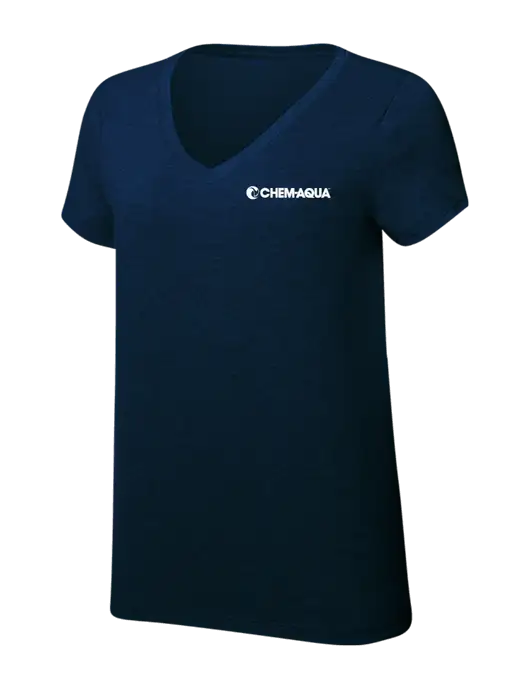 Womens Simply Soft V-Neck New Navy 4.5oz  Poly/Combed Ring Spun Cotton T-Shirt w/Chem-Aqua Logo