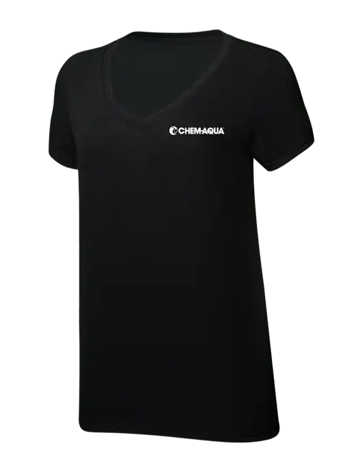 Womens Simply Soft V-Neck Black 4.5oz  Poly/Combed Ring Spun Cotton T-Shirt w/Chem-Aqua Logo