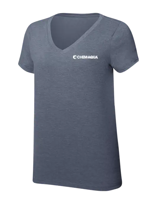 Womens Simply Soft V-Neck Navy Frost 4.5oz  Poly/Combed Ring Spun Cotton T-Shirt w/Chem-Aqua Logo