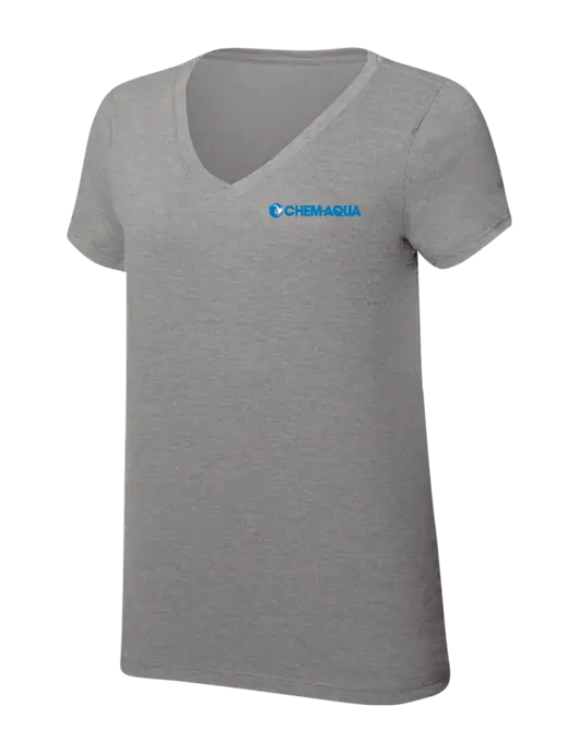 Womens Simply Soft V-Neck Grey Frost 4.5oz  Poly/Combed Ring Spun Cotton T-Shirt w/Chem-Aqua Logo