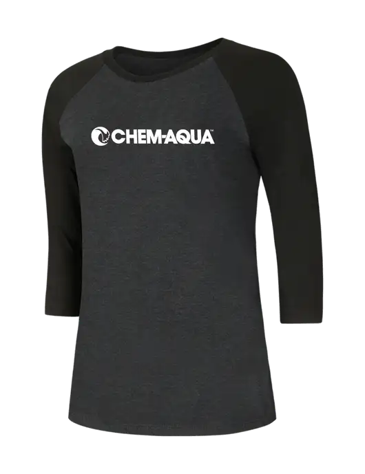 Womens Simply Soft 3/4 Sleeve Black/Black Frost Ring Spun Cotton T-Shirt w/Chem-Aqua Logo