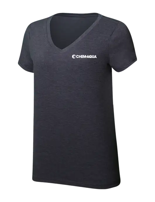 Womens Simply Soft V-Neck Heather Charcoal 4.5oz  Poly/Combed Ring Spun Cotton T-Shirt w/Chem-Aqua Logo