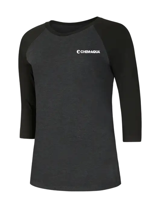 Womens Simply Soft 3/4 Sleeve Black/Black Frost Ring Spun Cotton T-Shirt w/Chem-Aqua Logo