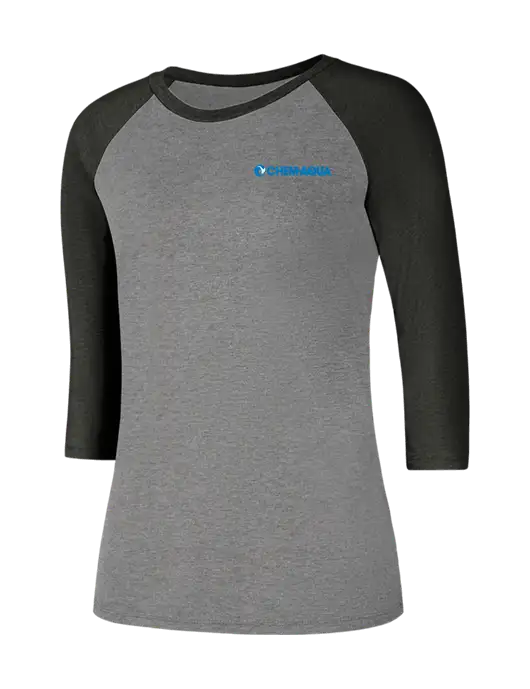 Womens Simply Soft 3/4 Sleeve Black Frost/Grey Frost Ring Spun Cotton T-Shirt w/Chem-Aqua Logo