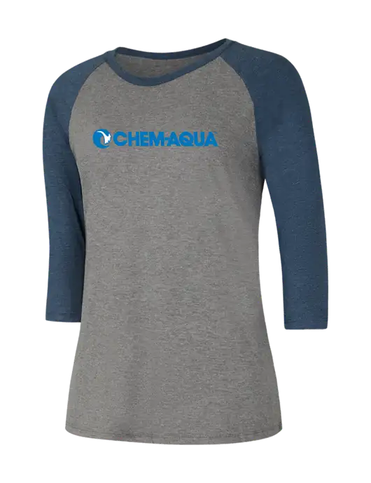 Womens Simply Soft 3/4 Sleeve Navy Frost/Grey Frost Ring Spun Cotton T-Shirt w/Chem-Aqua Logo