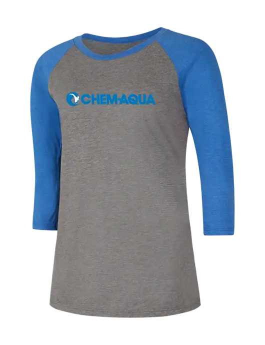 Womens Simply Soft 3/4 Sleeve Royal Frost/Grey Ring Spun Cotton T-Shirt w/Chem-Aqua Logo