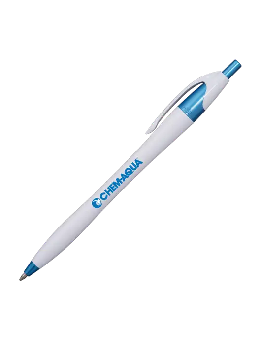 Novella White/Blue Shimmer Pen - Blue Ink w/Chem-Aqua Logo