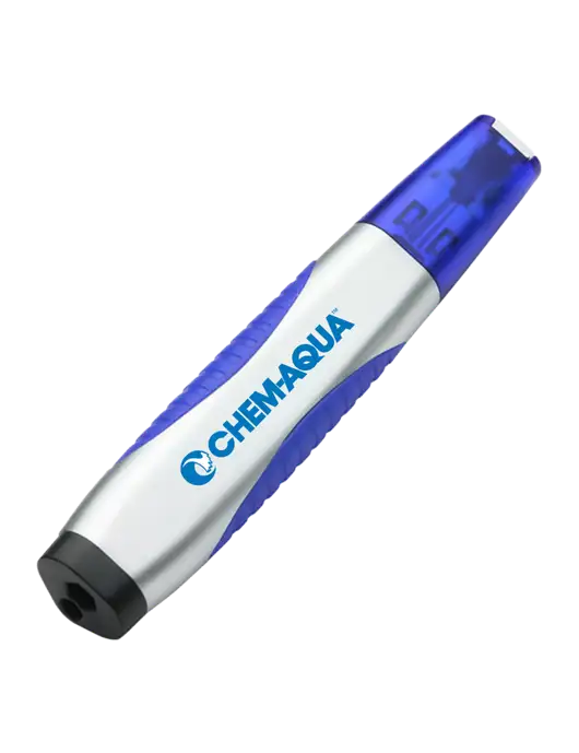 Silver/Blue Level Light Screwdriver Pen w/Chem-Aqua Logo