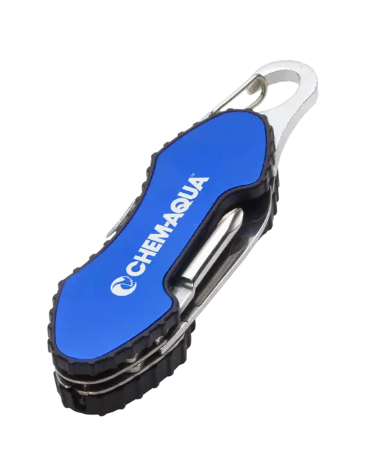 Blue 6 in 1 Tool with Carabiner w/Chem-Aqua Logo