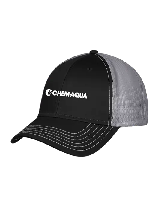 Black & Grey Mesh Trucker Cap Snap Back w/Chem-Aqua Logo