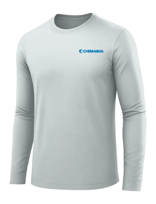 Long Sleeve Light Grey PosiCharge Competitor Tee w/Chem-Aqua Logo