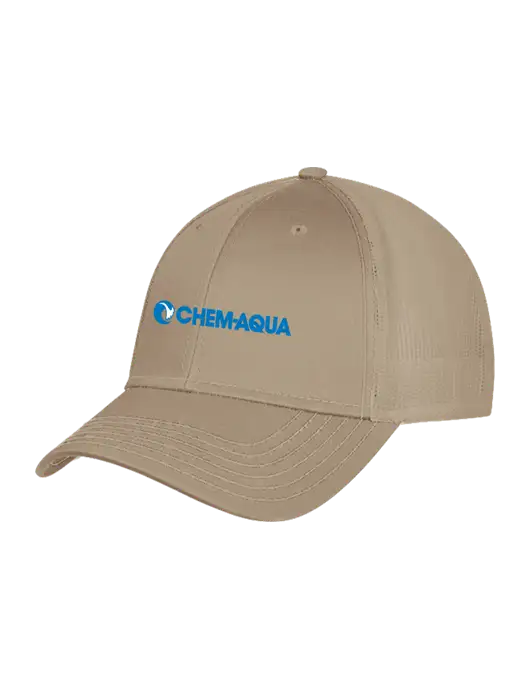 Khaki Mesh Trucker Cap Snap Back w/Chem-Aqua Logo