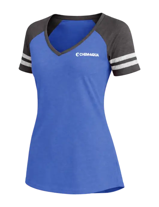 Womens Royal Heather/Charcoal Heather V-Neck Game Tee w/Chem-Aqua Logo