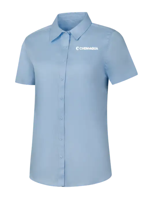Womens Light Blue Short Sleeve Superpro React Twill Shirt w/Chem-Aqua Logo
