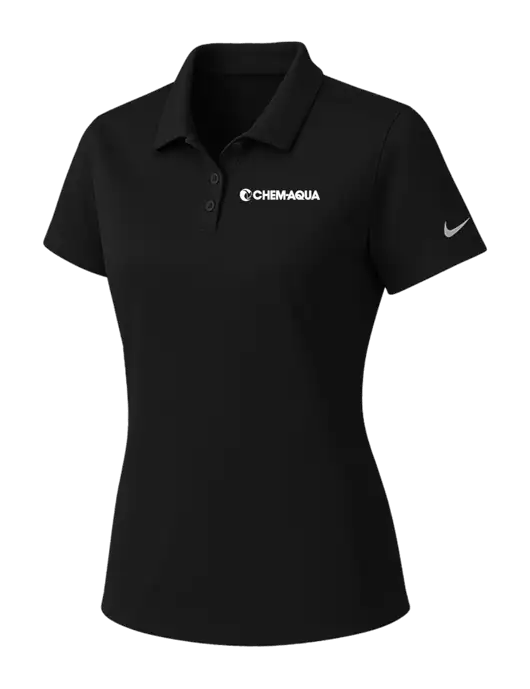 Nike Womens Black Dry Essential Solid Polo w/Chem-Aqua Logo