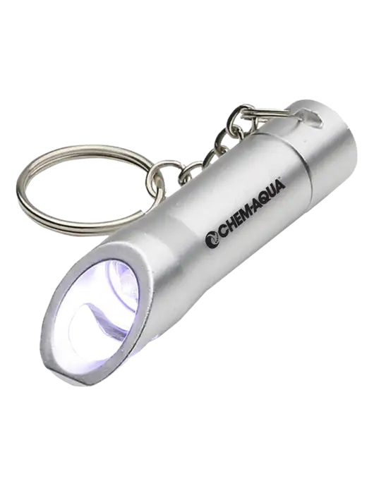Silver Pocket LED Flashlight with Bottle Opener & Keychain w/Chem-Aqua Logo