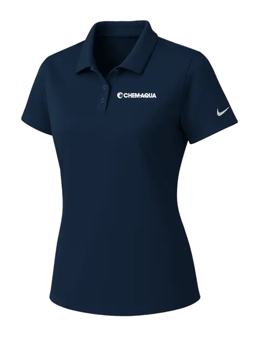 Nike Womens Navy Dry Essential Solid Polo w/Chem-Aqua Logo