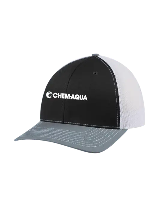 Richardson Adjustable Snapback Original 112 Trucker Cap Black/Light Heather Grey/White Mesh w/Chem-Aqua Logo