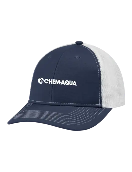 Snapback Ponytail Trucker Cap Navy w/White Mesh w/Chem-Aqua Logo