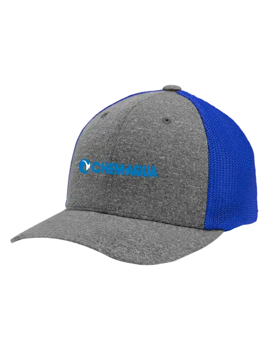 Flexfit Royal/Medium Grey Heather Melange Mesh Back Trucker Cap w/Chem-Aqua Logo