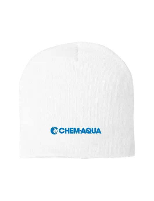 Solid White Element Knit Beanie w/Chem-Aqua Logo