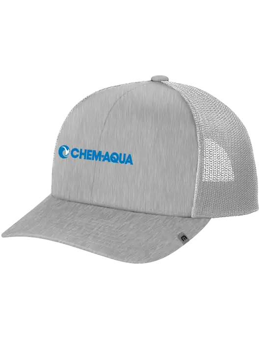 TravisMathew Light Medium Grey Heather Cruz Trucker Cap w/Chem-Aqua Logo